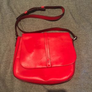 Synthetic leather red flap crossbody purse